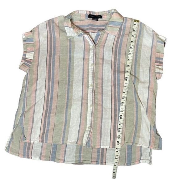 SANCTUARY SHORT SLEEVED Striped Button-Up Blouse Size Small - Picture 6 of 6